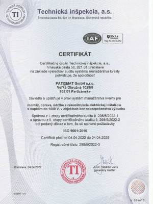 Certifikáty ISO 9001:2015